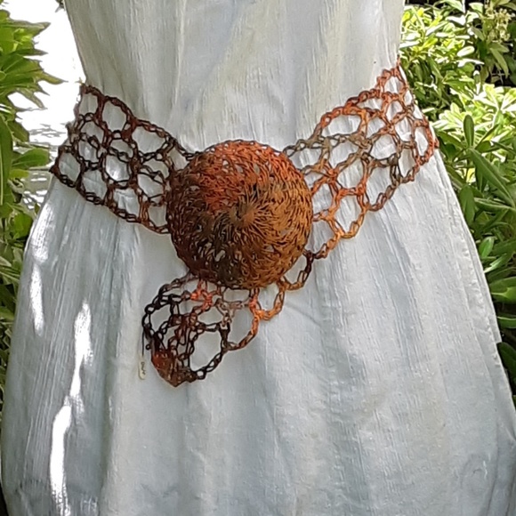 Vintage Bohemian Boho Crochet Woven Belt Copper wires Wide Belt main image 5